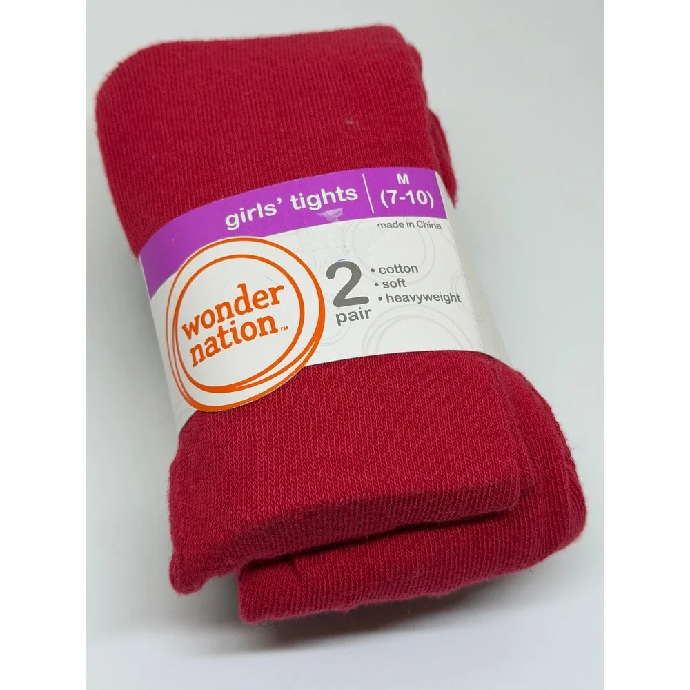 Wonder Nation Tights Red Black 2-Pack Heavyweight Cotton Blend Girls Medium 7-10